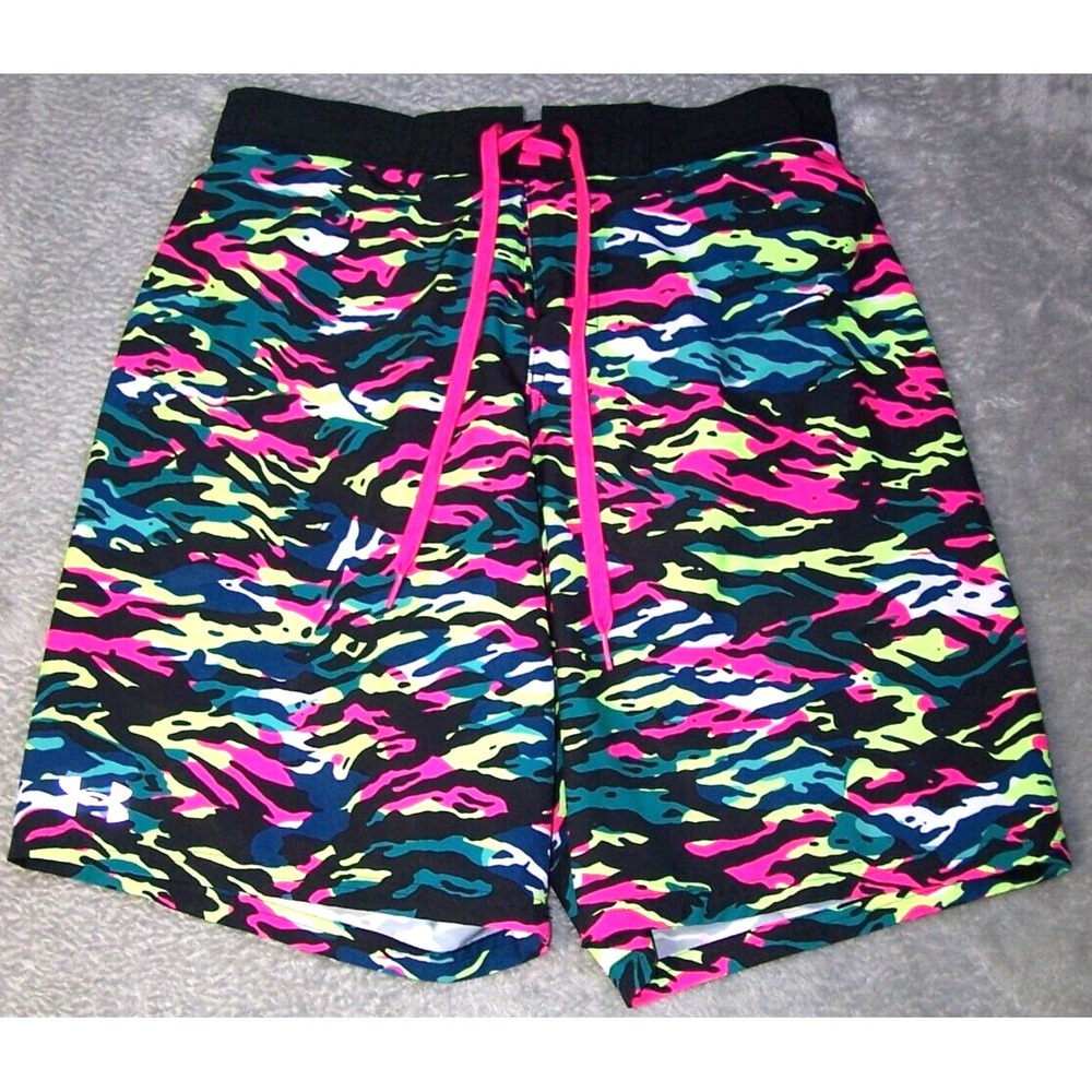Under Armour Swim Men's 29X9 Medium Neon Camo Board Suit Swimsuit Trunks Shorts